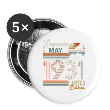Sloth Birthday May 1931 Born 1931 - Buttons large 2.2''/56 mm (5-pack) - white - Front