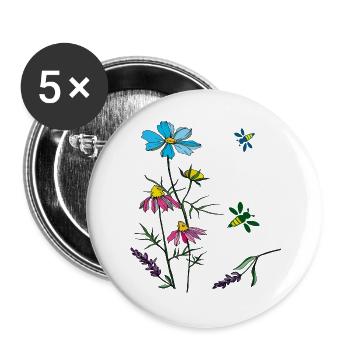 Herbs, chamomile, bees - Buttons large 2.2''/56 mm (5-pack) - white - Front