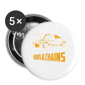 I Run On Hooks & Chains Trucking Tow Truck Driver - Buttons groß 56 mm (5er Pack) - Weiß - Vorne