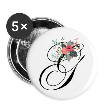 Buchstabe g blumig - Buttons groß 56 mm (5er Pack) - Weiß - Vorne