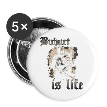 Buhurt Is Life Knight Games Tournoi HEMA Knight - Lot de 5 grands badges (56 mm) - blanc - Devant