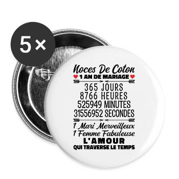 Noces De Coton 1 An De Mariage - Lot de 5 grands badges (56 mm) - blanc - Devant