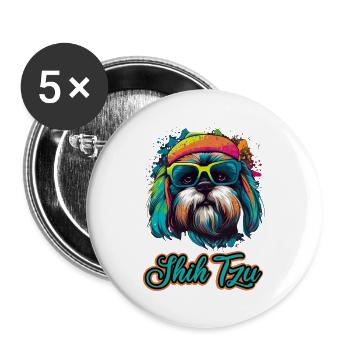 Shih Tzu Hund Hunderasse Löwenhund - Buttons groß 56 mm (5er Pack) - Weiß - Vorne