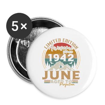 June 1942 Vintage Born in June 1942 Anniversary - Buttons large 2.2''/56 mm (5-pack) - white - Front