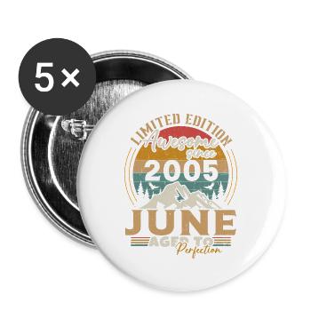 2005 June vintage born in June 2005 anniversary - Buttons large 2.2''/56 mm (5-pack) - white - Front