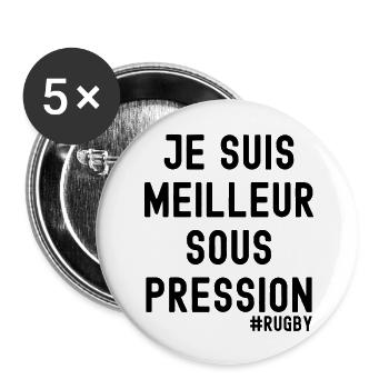 Je suis meilleur. Rugby. Cadeau drôle - Lot de 5 grands badges (56 mm) - blanc - Devant