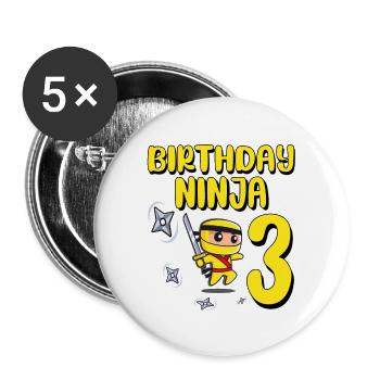 Birthday Ninja 3 Years Old Bday Party Gift - Buttons groß 56 mm (5er Pack) - Weiß - Vorne