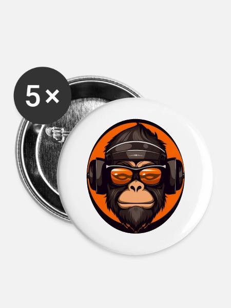 Affe - Buttons groß 56 mm (5er Pack) - Weiß