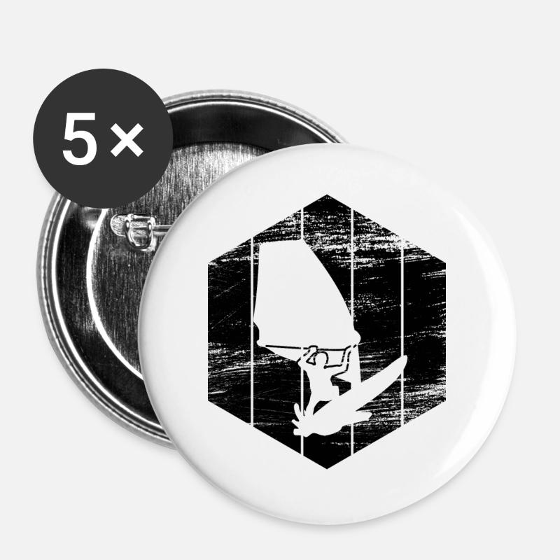 Windsurfer Skizze - Buttons groß 56 mm (5er Pack) - Weiß