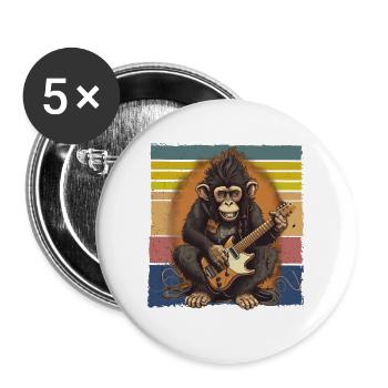 Affe Schimpanse spielt Acousitc Rock Gitarre - Buttons groß 56 mm (5er Pack) - Weiß - Vorne