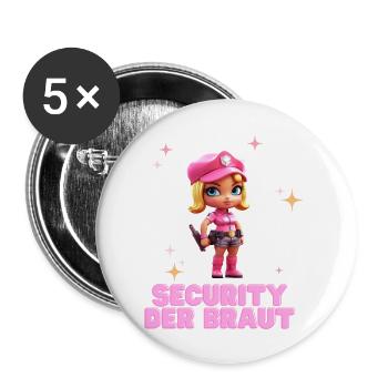 Security der Braut - Buttons groß 56 mm (5er Pack) - Weiß - Vorne