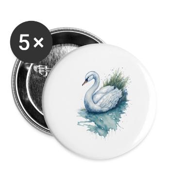 Peinture à l’aquarelle de cygne gracieuse - Lot de 5 grands badges (56 mm) - blanc - Devant