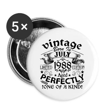 Juli 1998 | Jahrgang 1998 | geboren im Juli - Buttons groß 56 mm (5er Pack) - Weiß - Vorne