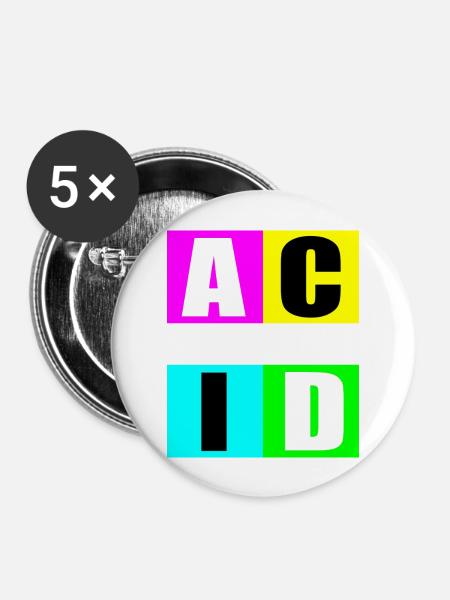 Acid-House-Musik - Buttons groß 56 mm (5er Pack) - Weiß