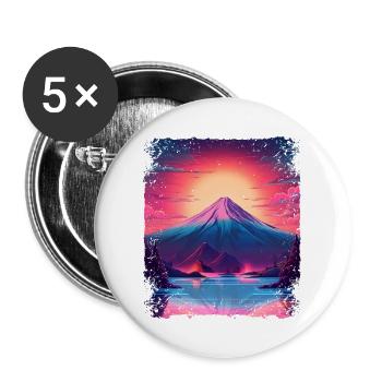 Mont Fuji Sight Esthétique Japon Volcan Vaporwave - Lot de 5 grands badges (56 mm) - blanc - Devant