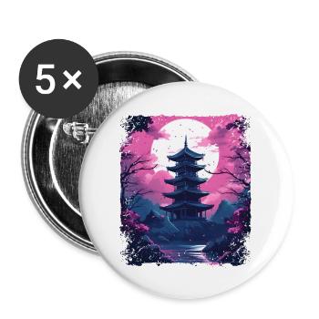 Sakura Cherry Blossom Tree dans un temple Vaporwave - Lot de 5 grands badges (56 mm) - blanc - Devant