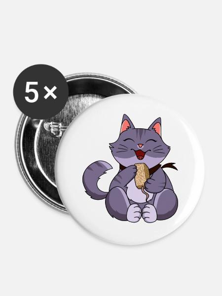 Gierige Lila Katze - Buttons groß 56 mm (5er Pack) - Weiß
