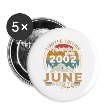 2002 Juni Jahrgang geboren im Juni 2002 Jubiläum - Buttons groß 56 mm (5er Pack) - Weiß - Vorne