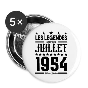 cadeau d'anniversaire Juillet 1954. Cadeau juillet - Lot de 5 grands badges (56 mm) - blanc - Devant