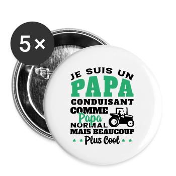 Papa Conduisant Le Tracteur Père Agriculteur Cool - Lot de 5 grands badges (56 mm) - blanc - Devant