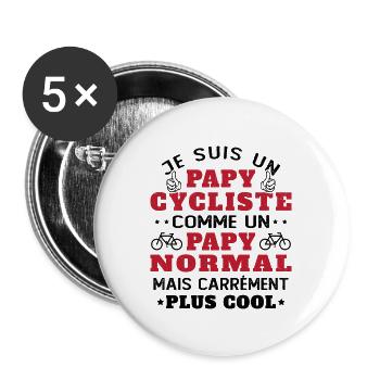 Papy Cycliste Cadeau Vélo Humor Grands-Parents - Lot de 5 grands badges (56 mm) - blanc - Devant