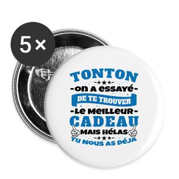 Tonton On A Essayé De Trouver Le Meilleur Cadeau - Lot de 5 grands badges (56 mm) - blanc - Devant