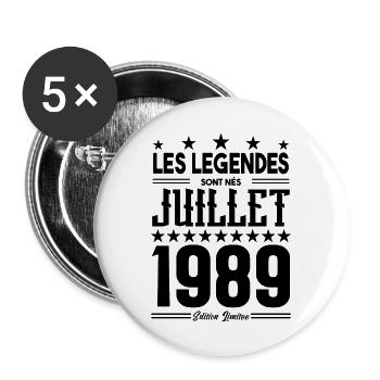 cadeau d'anniversaire Juillet 1989. Cadeau juillet - Lot de 5 grands badges (56 mm) - blanc - Devant
