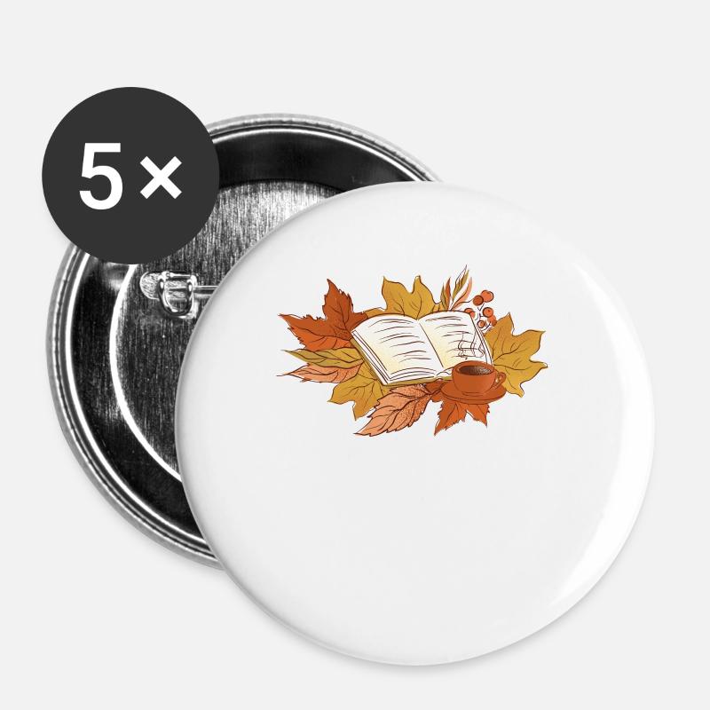 Buch Herbst Hallo Herbst Bücherwurm Bibliothekar - Buttons groß 56 mm (5er Pack) - Weiß