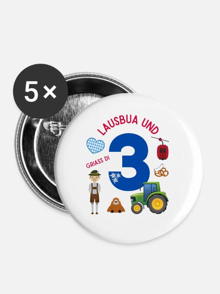 Lausbua und 3 - Buttons groß 56 mm (5er Pack) - Weiß
