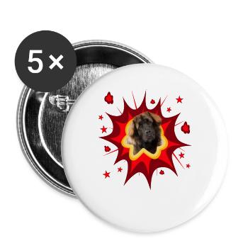 Comic Dog Design - Pow - Leonberger - Buttons large 2.2''/56 mm (5-pack) - white - Front