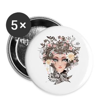 Portrait of a young woman with flowers in her hair - Buttons large 2.2''/56 mm (5-pack) - white - Front