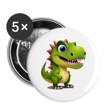 Design de T-shirt Dino Sourire Vert Soleil - Lot de 5 grands badges (56 mm) - blanc - Devant