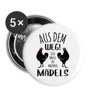 Huhn Hühner Hühnerstall Bäuerin Landwirt Geschenk - Buttons groß 56 mm (5er Pack) - Weiß - Vorne