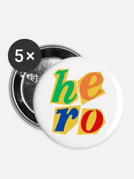 Hero Block Buchstaben-Design - Buttons groß 56 mm (5er Pack) - Weiß