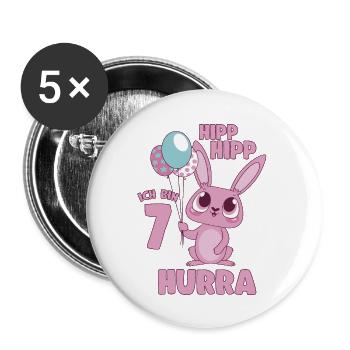 Häschen Geburtstagshirt Endlich 7 Jahre Mädchen - Buttons groß 56 mm (5er Pack) - Weiß - Vorne