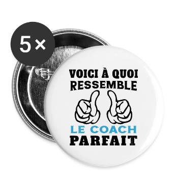 Coach parfait - Humour Cadeau pour coach sportif - Lot de 5 grands badges (56 mm) - blanc - Devant