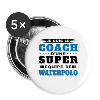 Coach de Super équipe de waterpolo Humour Cadeau - Lot de 5 grands badges (56 mm) - blanc - Devant