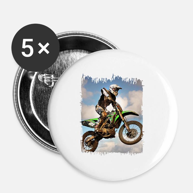 Motorcross, Motorradfahrer, Biker, Cross - Buttons large 2.2''/56 mm (5-pack) - white