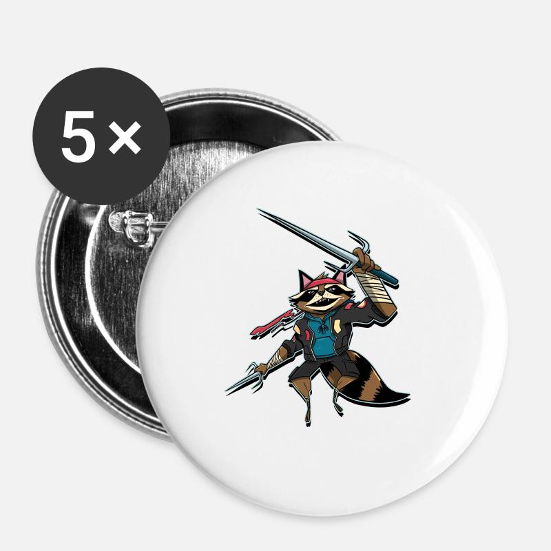 Samurai raccoon - Buttons large 2.2''/56 mm (5-pack) - white