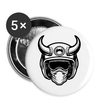 Retro Motocross Motorradhelm mit zwei Hörnern - Buttons groß 56 mm (5er Pack) - Weiß - Vorne