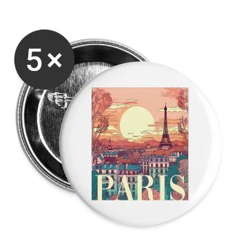 Paris Eiffelturm Bonjour Souvenirs - Buttons groß 56 mm (5er Pack) - Weiß - Vorne