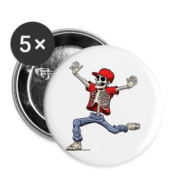 Tanzendes Skelett Hip-Hop - Buttons groß 56 mm (5er Pack) - Weiß - Vorne