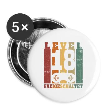 Niveau 18 Déverrouillé 18 Ans Anniversaire Cadeau - Lot de 5 grands badges (56 mm) - blanc - Devant