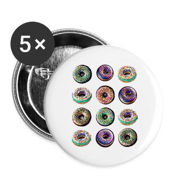 Donuts zwölf bunte bunt - Buttons groß 56 mm (5er Pack) - Weiß - Vorne