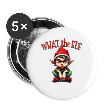 What the Elf - Cool Moody Elf for Christmas - Buttons large 2.2''/56 mm (5-pack) - white - Front