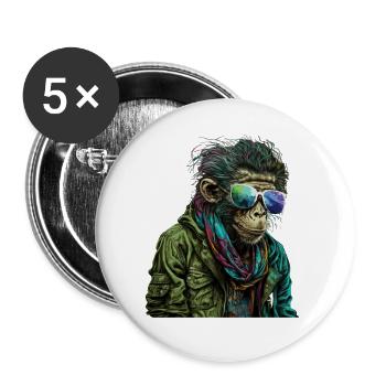 Drôle de singe chimpanzé avec des lunettes de soleil - Lot de 5 grands badges (56 mm) - blanc - Devant