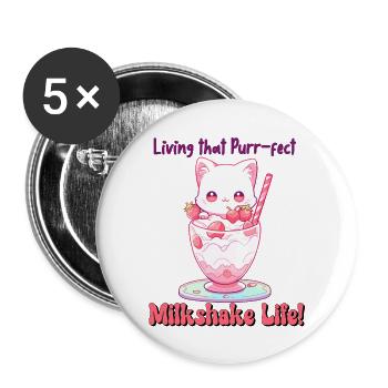 Living That Purr-fect Milkshake Life - Happy Cat - Buttons large 2.2''/56 mm (5-pack) - white - Front