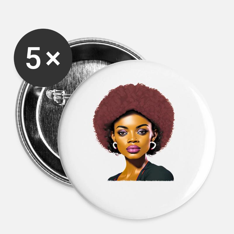 Lady with Afro - Buttons large 2.2''/56 mm (5-pack) - white