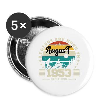 August 1953. Birthday gift August 1953. August - Buttons large 2.2''/56 mm (5-pack) - white - Front