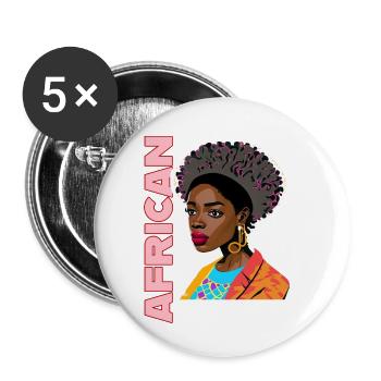 Black lady with African lettering - Buttons large 2.2''/56 mm (5-pack) - white - Front